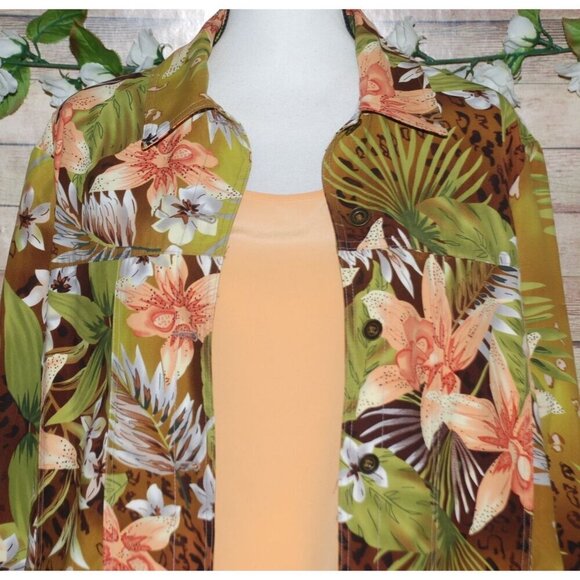 Allison Daley Hawaiian Floral Button Front Jacket Size 18 Long Sleeve Shaket - Picture 2 of 12